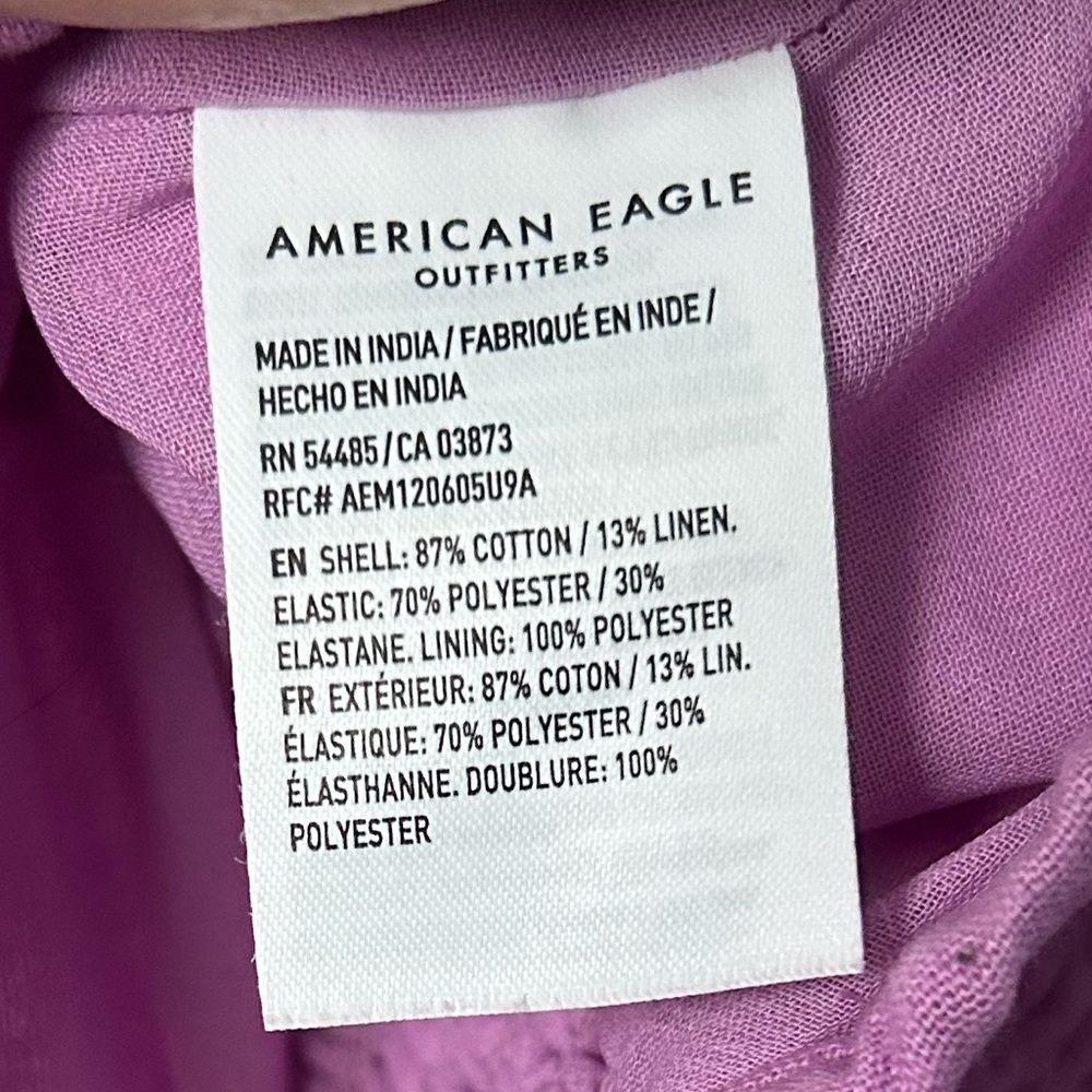 American Eagle Purple Linen Button Crop Puff Sleeve Top Size Medium - Picture 2 of 10